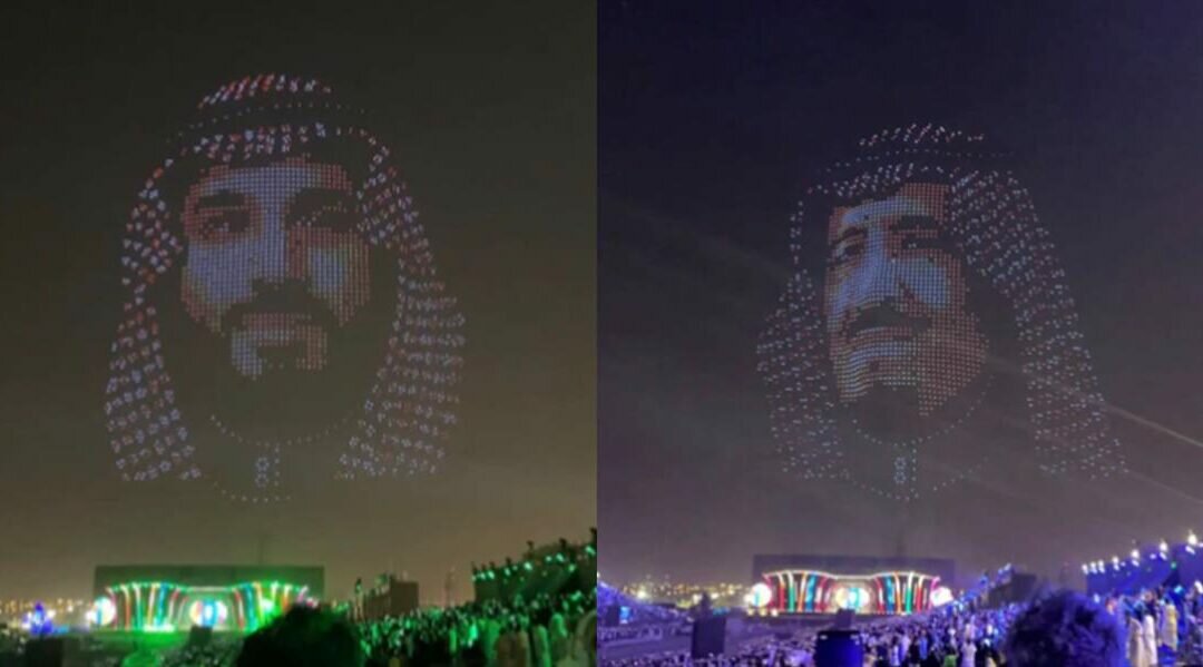 شاهد.. المئات من طائرات الدرونز تشكل صورة الملك سلمان وولي العهد في انطلاق موسم الرياض